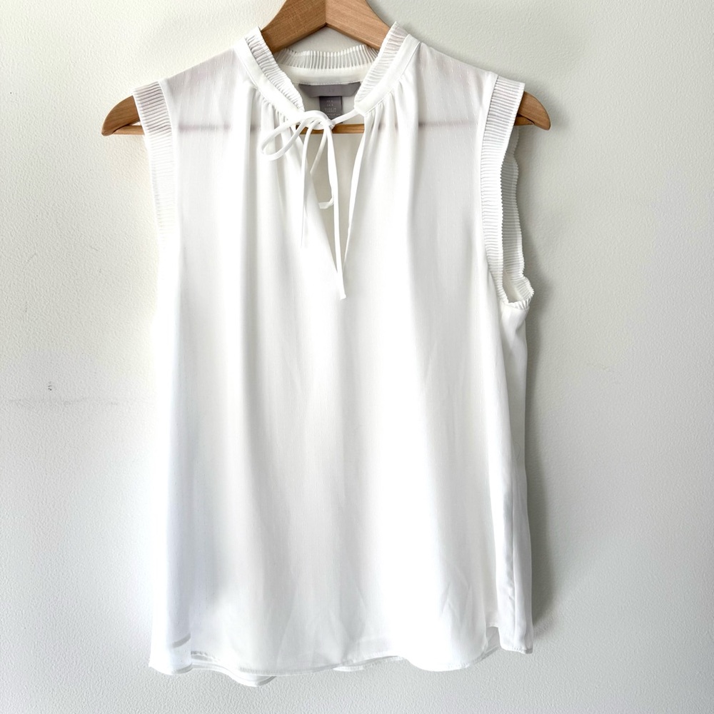 H&M Sheer Transparent White Sleeveless Tie-Neck Blouse Romantic Coquette